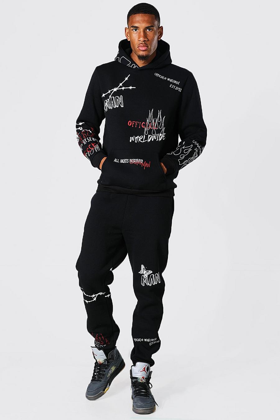 Black Tall Official Graffiti Print Hooded Tracksuit image number 1