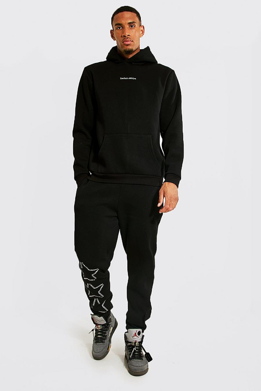 Black Tall Star Embroidered Hooded Tracksuit image number 1