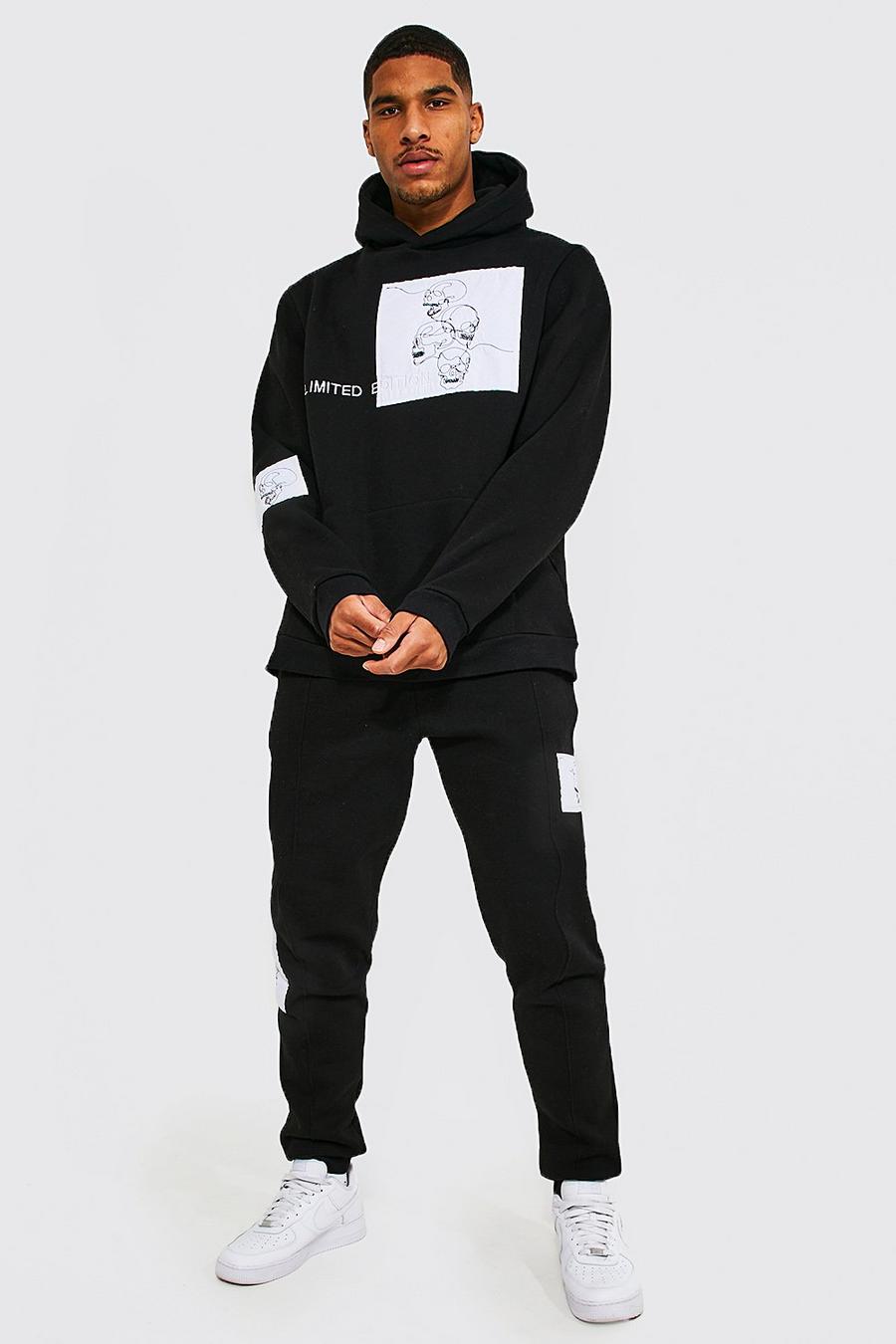 Men's Tall Skeleton Line Drawing Patch Tracksuit | Boohoo UK