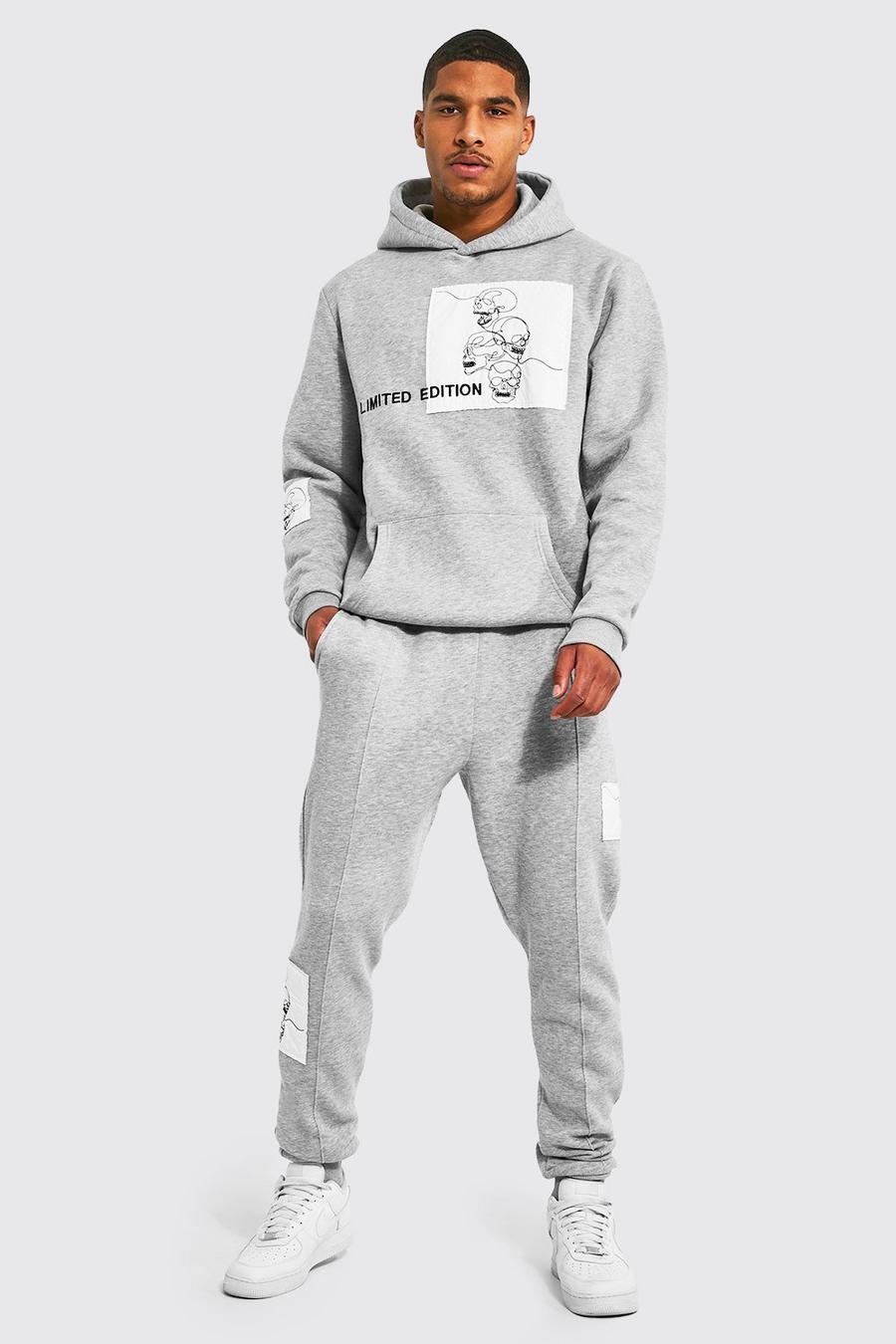Grey marl Tall Skeleton Line Drawing Patch Tracksuit image number 1