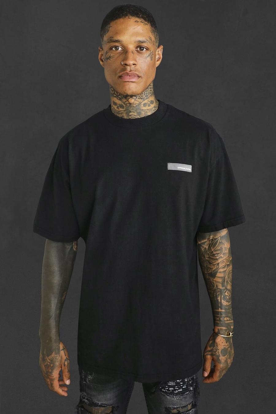 Black Oversized Overdye Man T-Shirt Met Brede Nek image number 1