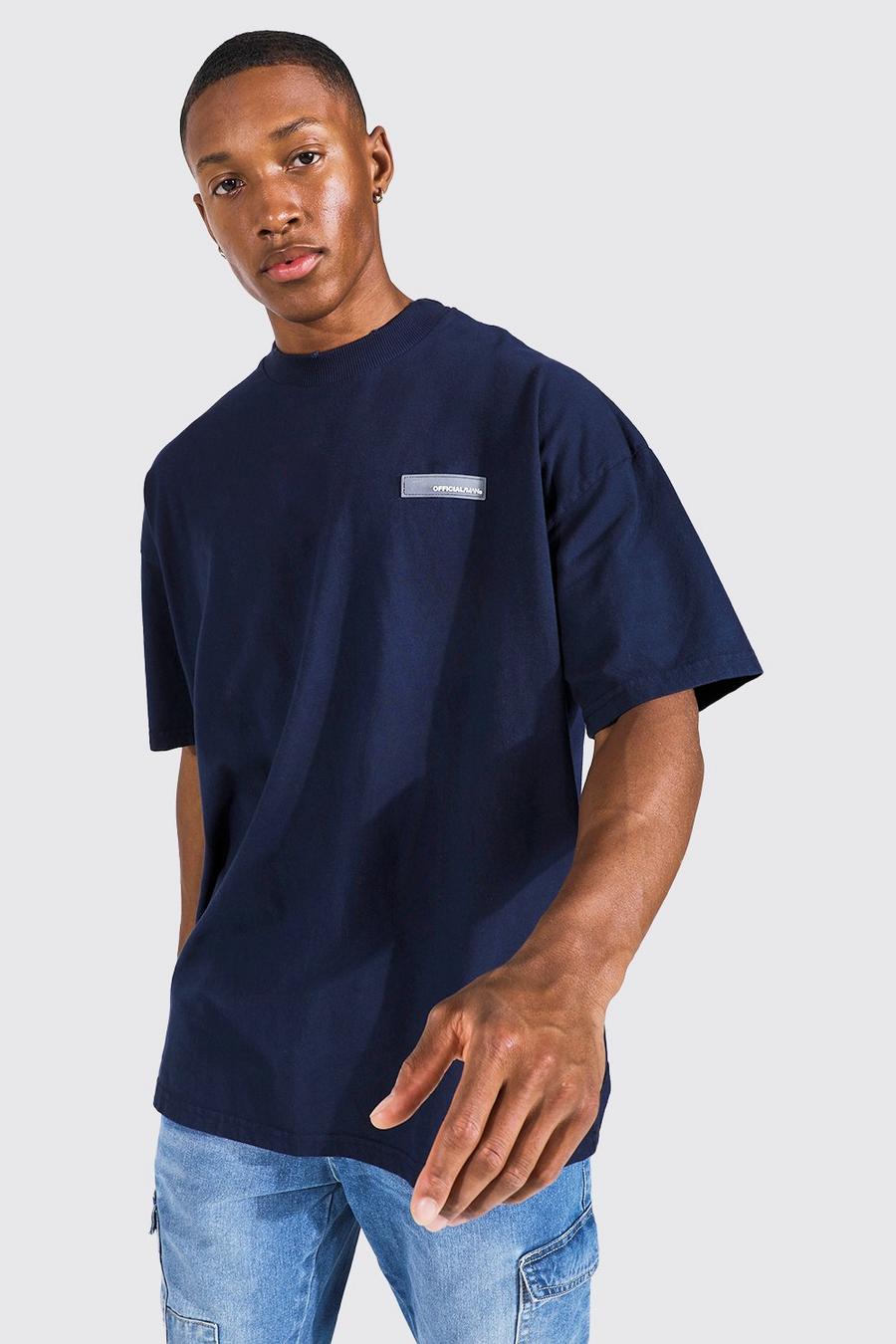 Camiseta oversize MAN sobreteñida con cuello extendido, Navy image number 1