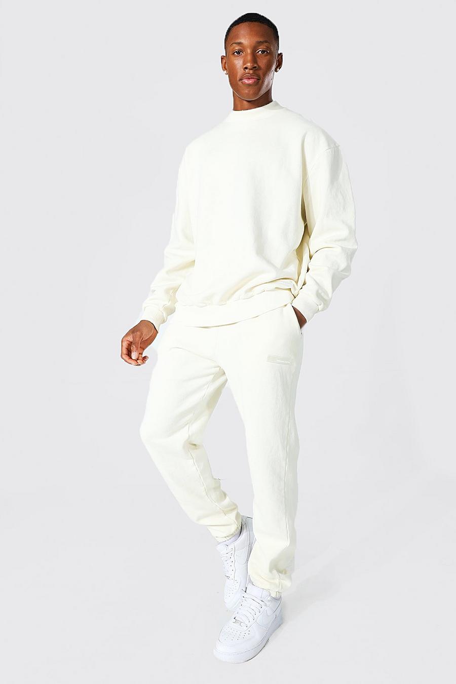 Gefärbter Oversize Man Sweatshirt-Trainingsanzug, Ecru image number 1