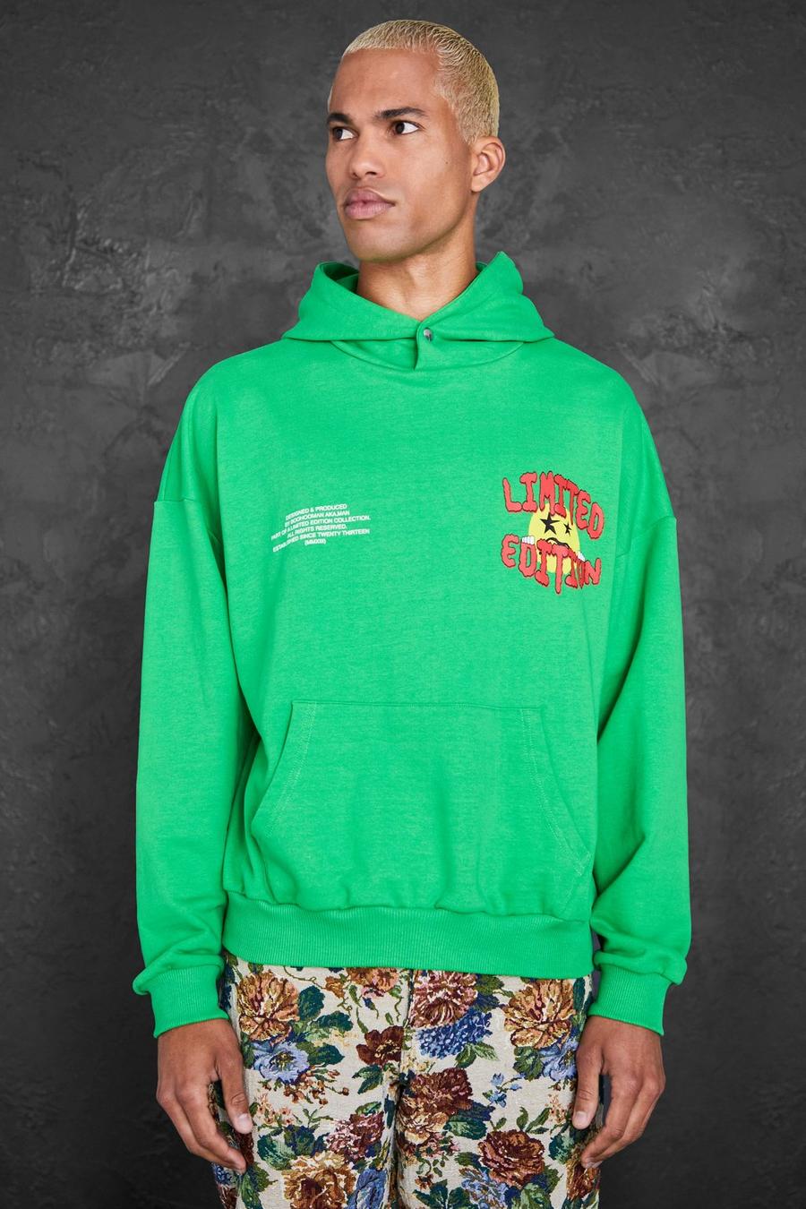 Green Oversized Heavyweight Graphic Hoodie image number 1