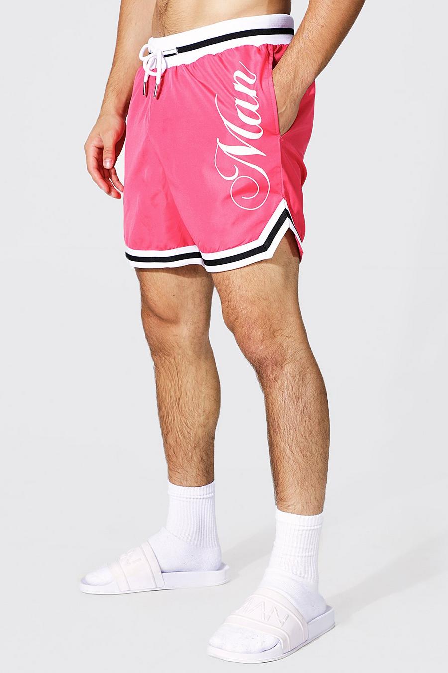 Pink Mid Length Man Basketball Shape Swim Shorts image number 1