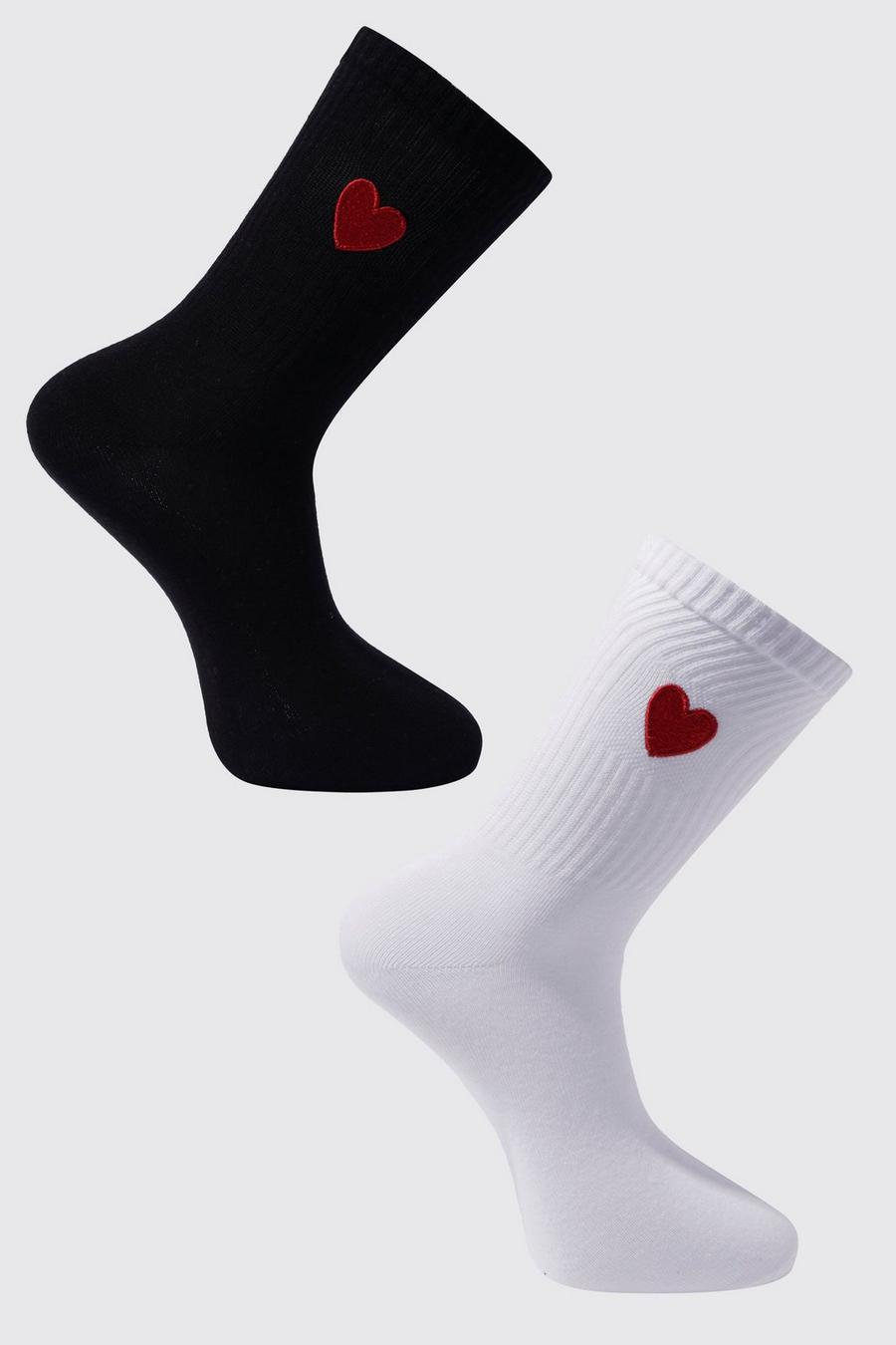2er-Pack Socken mit Herz-Stickerei, White image number 1