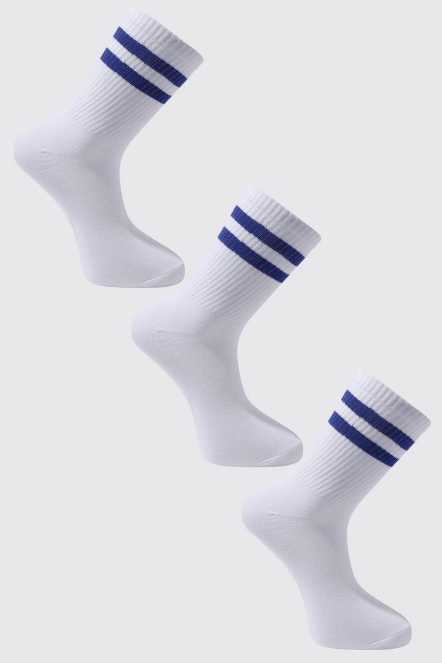 Blue 3 Pack Coloured Stripe Sport Socks image number 1