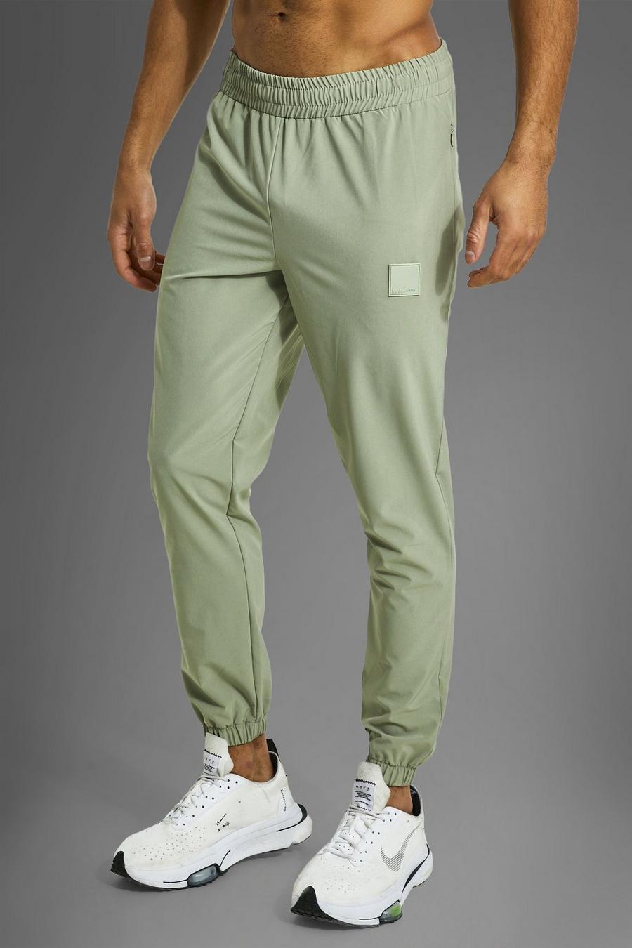 זית מכנסי טרנינג ארוגים ספורטיביים לחדר הכושר עם מכפלת, מסדרת Man image number 1