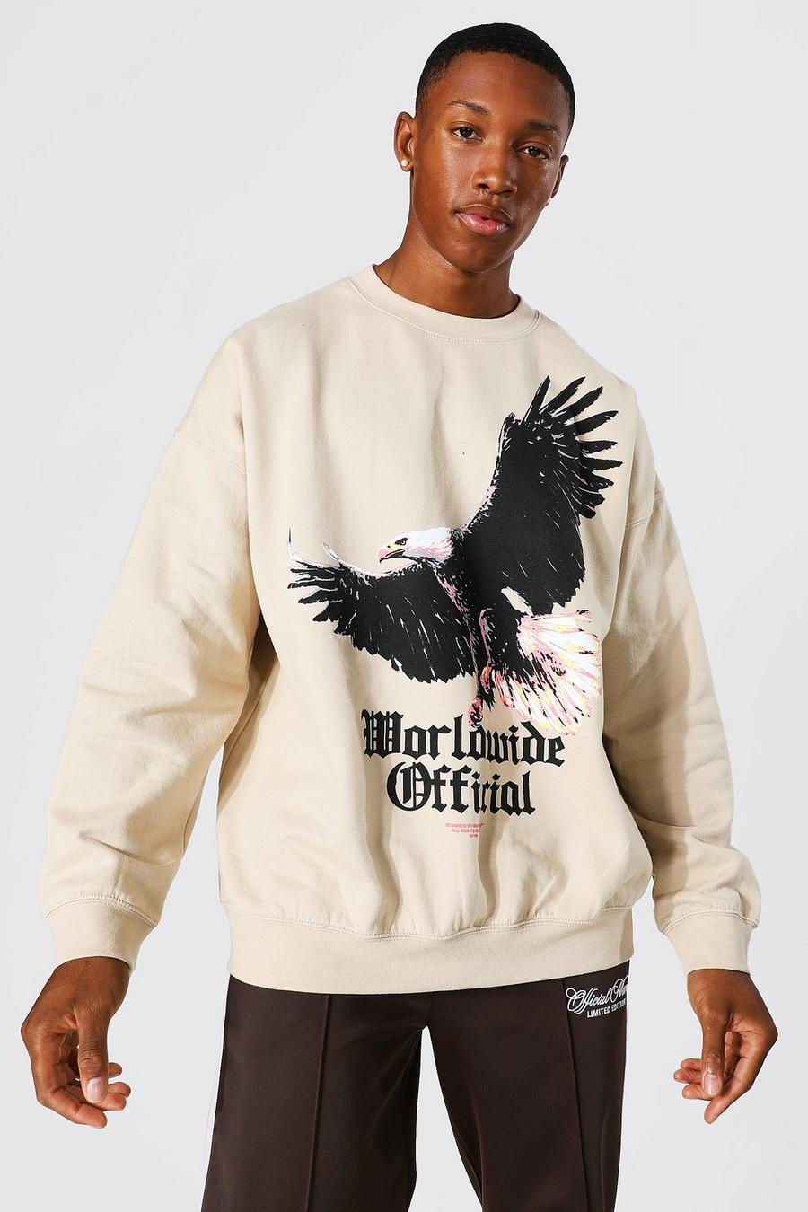 Oversize Sweatshirt mit Adler-Print, Sand image number 1