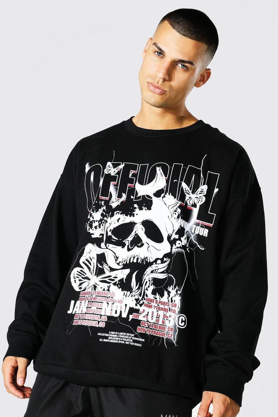 Black Oversized Official Skull Graphic Sweatshirt image number 1