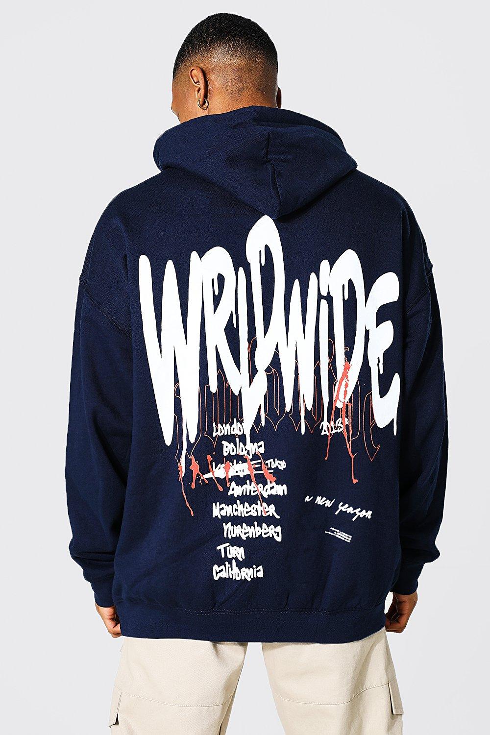 Felpa con cappuccio oversize Worldwide graffiti boohoo IT