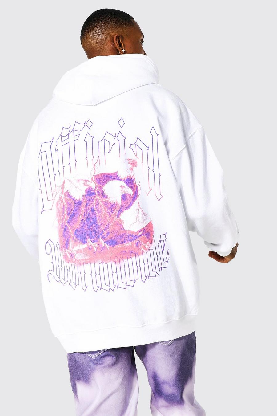 White Oversized Eagle Hoodie image number 1