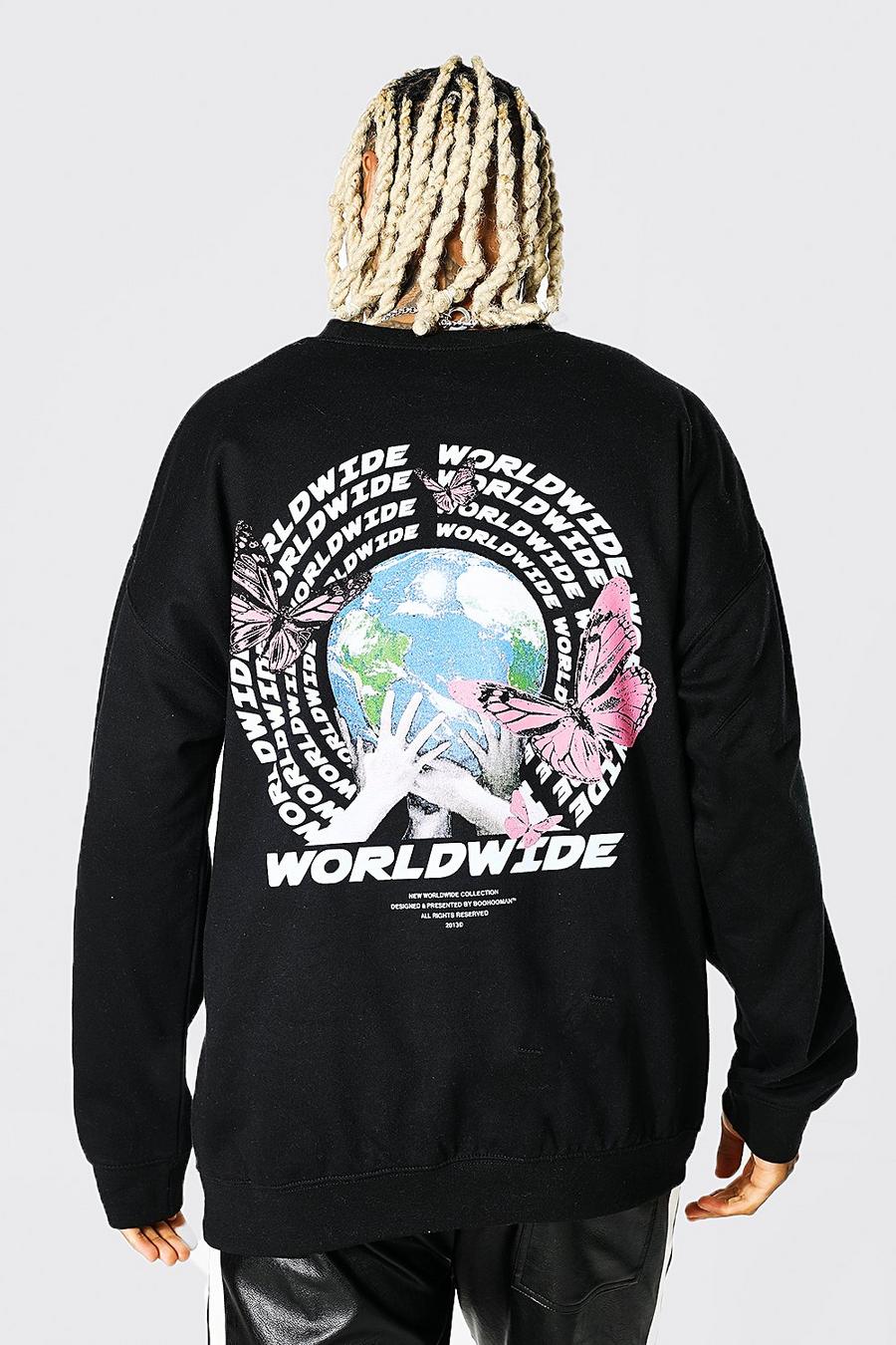 Black Oversized Worldwide Graphic Sweatshirt image number 1
