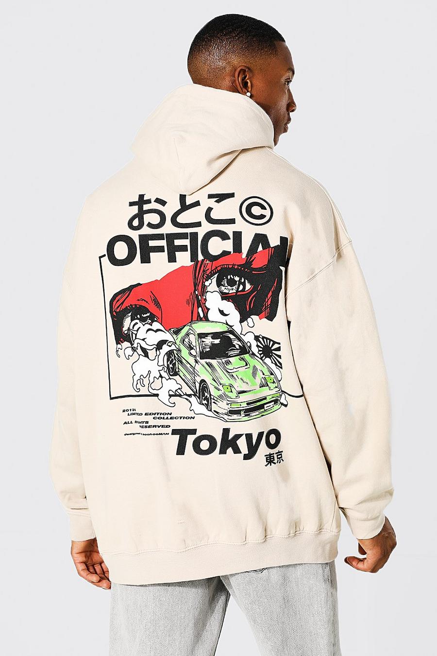 Sand Oversized Tokyo Graphic Hoodie image number 1