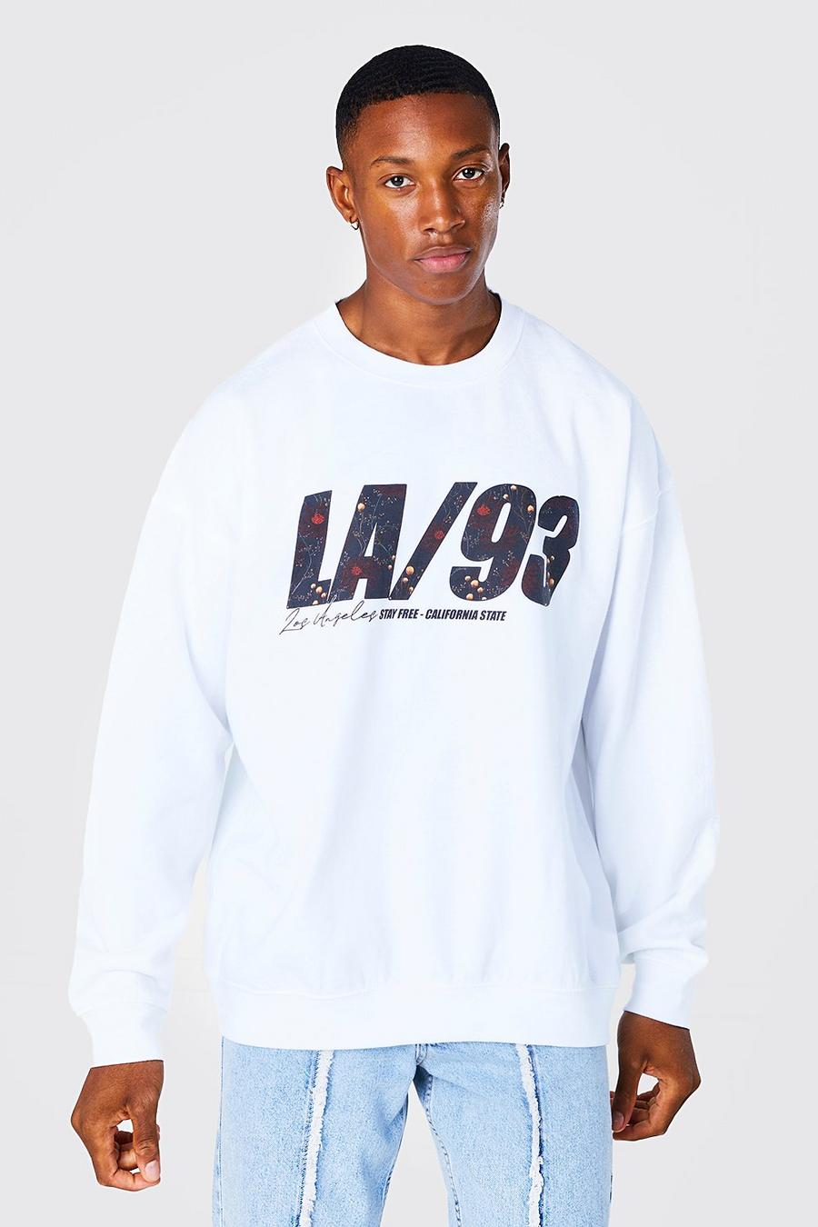 White Oversized La Infill Slogan Sweatshirt image number 1
