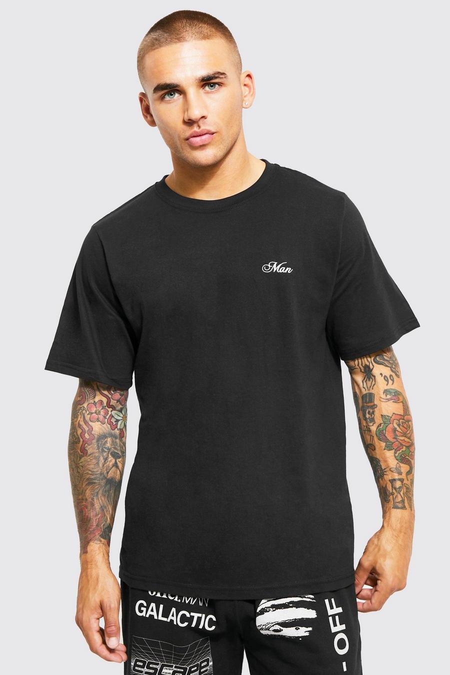 Black MAN T-shirt med brodyr image number 1