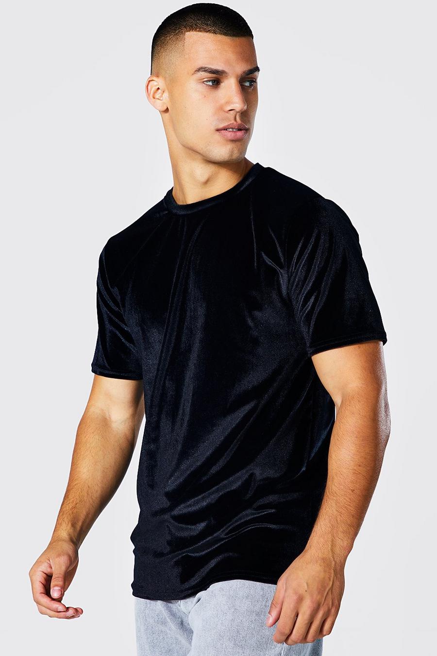 Black T-shirt i velour och muscle fit image number 1