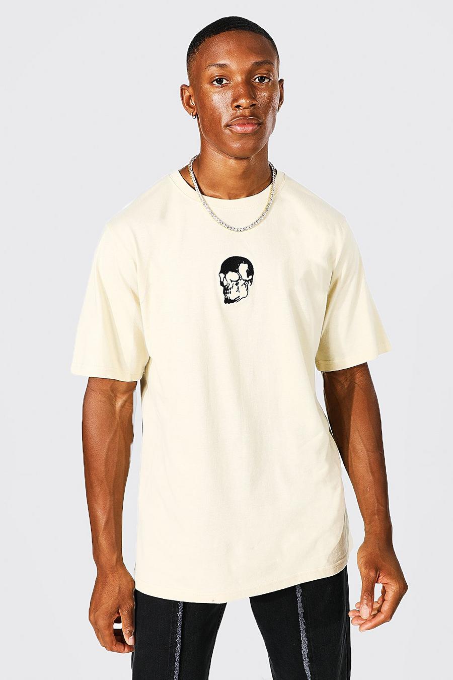 Sand T-shirt med brodyr och dödskalle image number 1