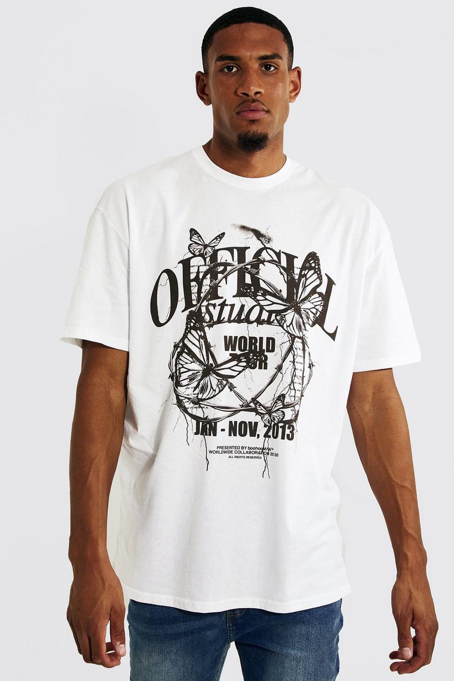 Camiseta Tall oversize Official con mariposa, White image number 1