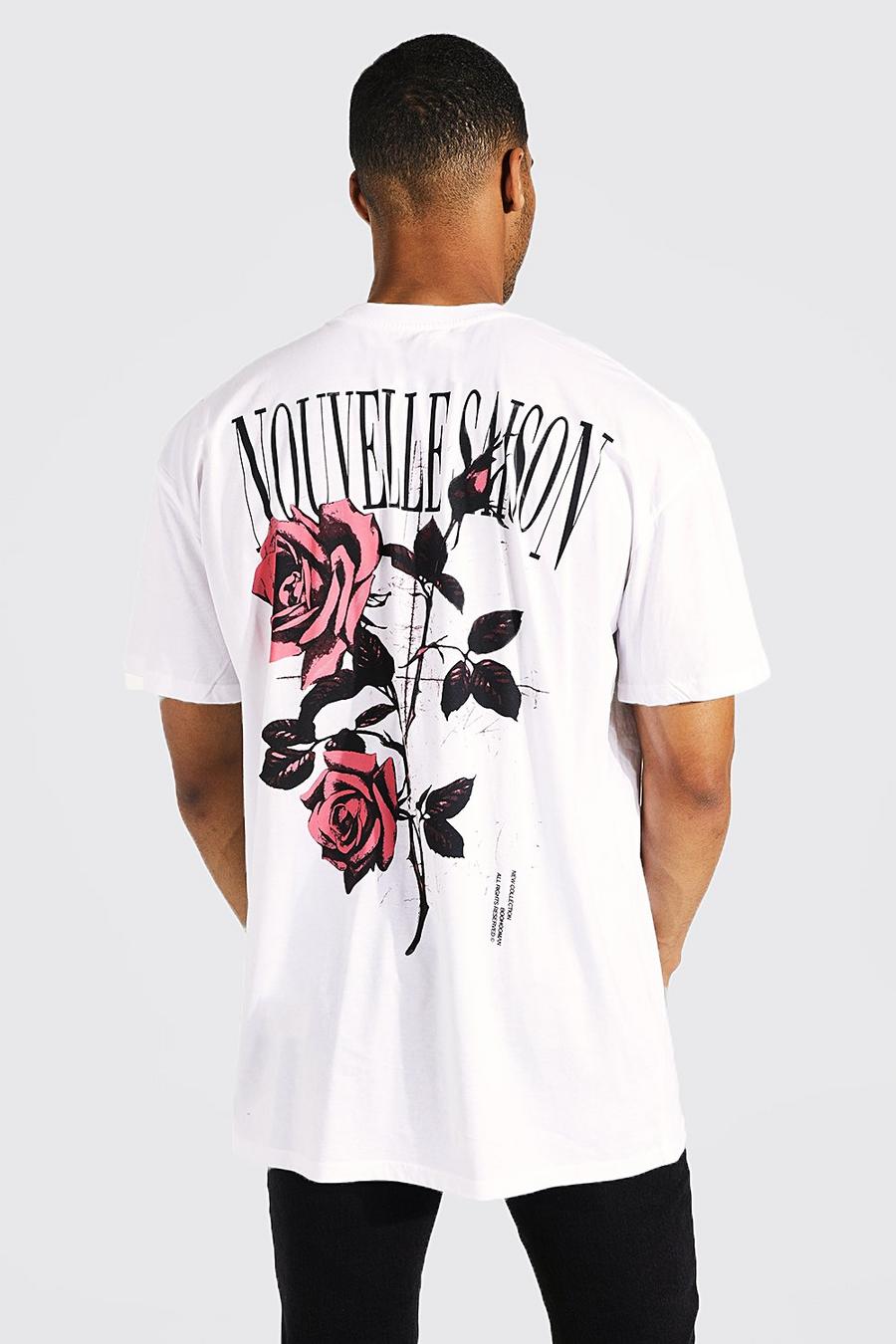 White Tall Floral Back Print Oversized T-shirt image number 1
