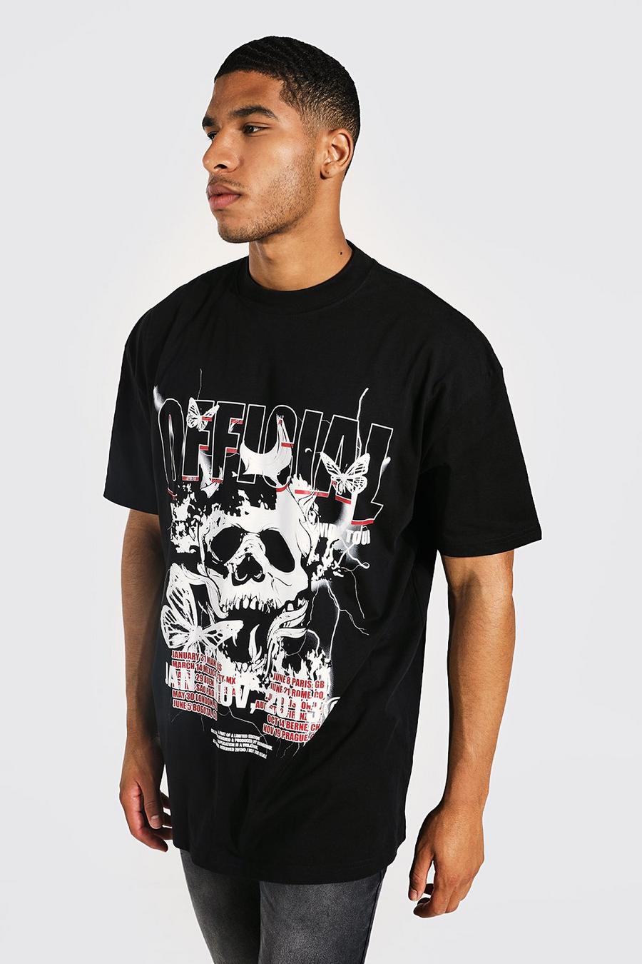 Black Tall - Oversize t-shirt med hög halsmudd och dödskalle image number 1