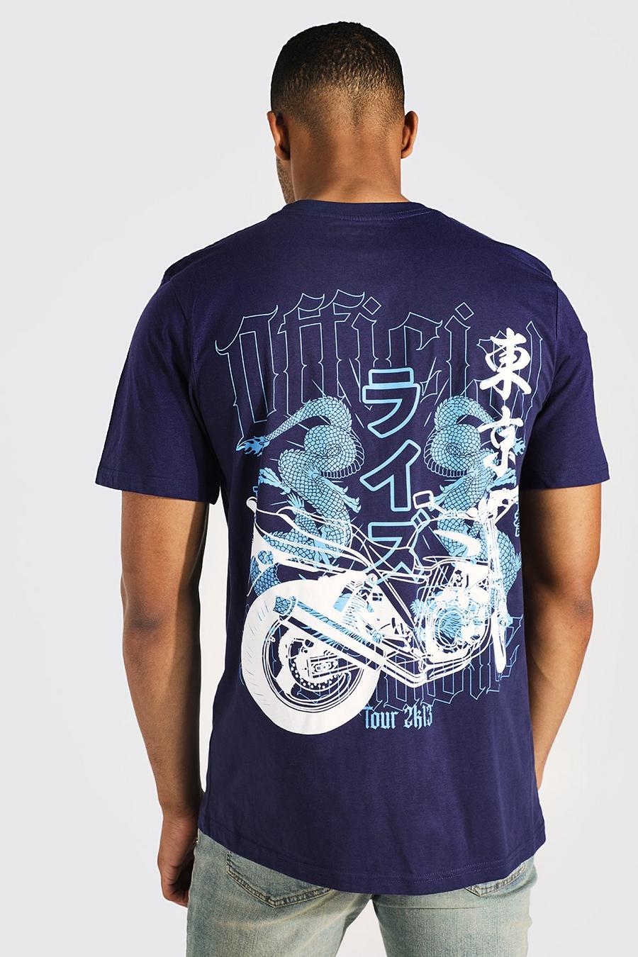 Navy Tall Motorbike Back Print T-shirt image number 1