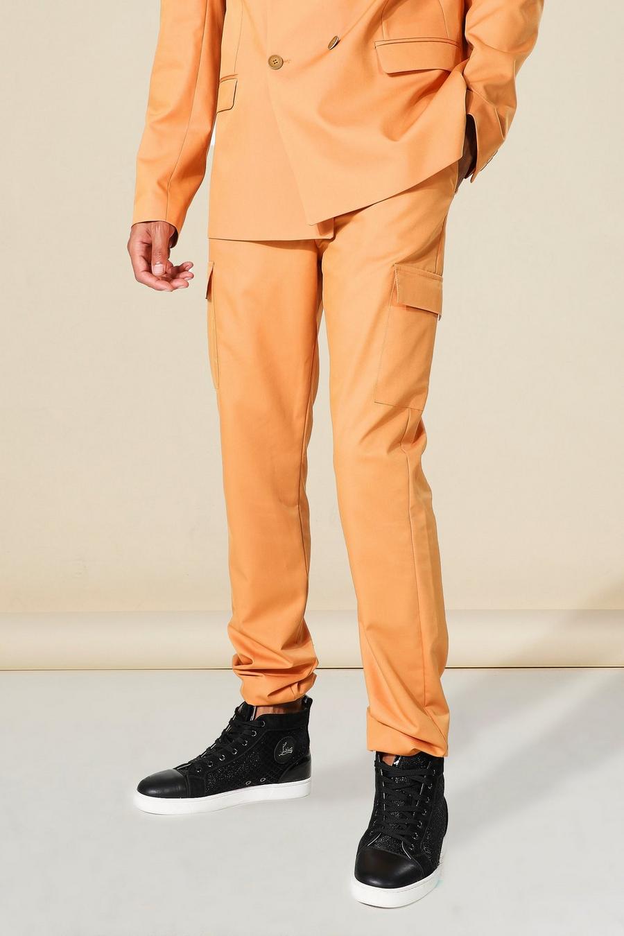 Orange Tall Skinny Cargo Suit Trousers image number 1