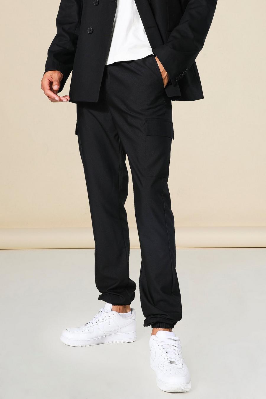 Black Tall Skinny Cargo Suit Trousers image number 1