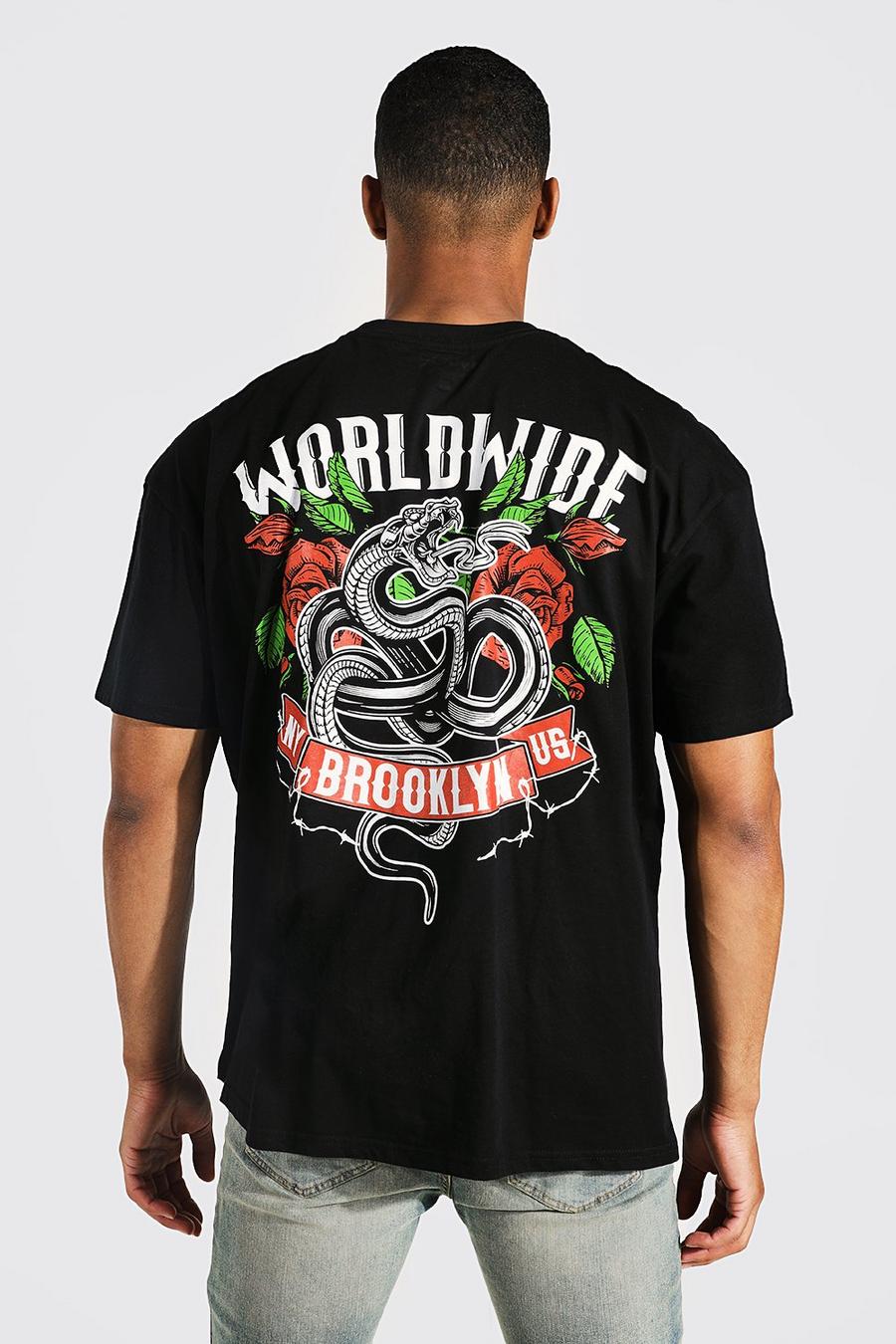 Tall Übergroßes T-Shirt mit Schlangen-Print hinten, Schwarz image number 1