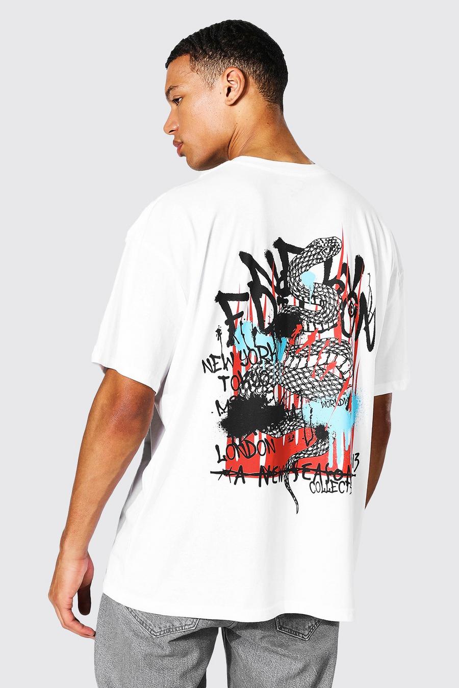 Tall Oversize T-Shirt mit Grafitti-Print, White image number 1