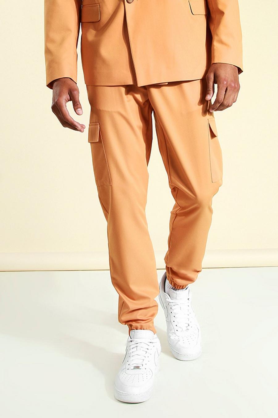 Orange Kostymbyxor i skinny fit med cargofickor image number 1