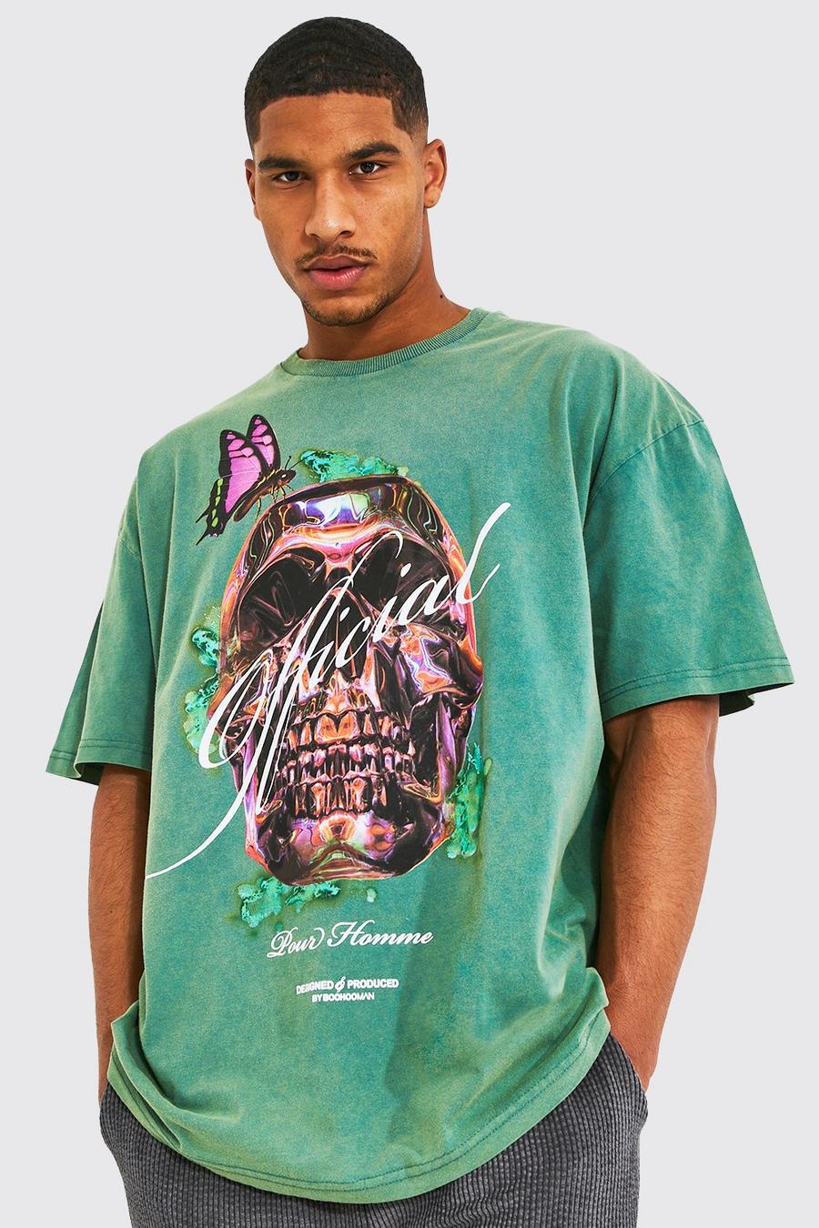 Green Tall Oversized Official Skull Washed T-shirt image number 1