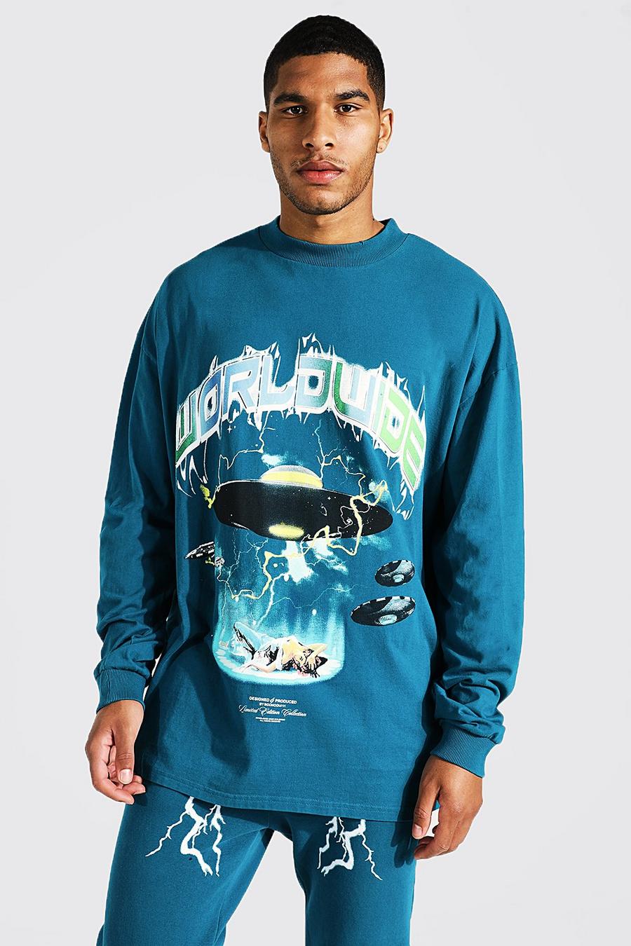 Teal Tall Oversized Long Sleeve Washed T-shirt image number 1