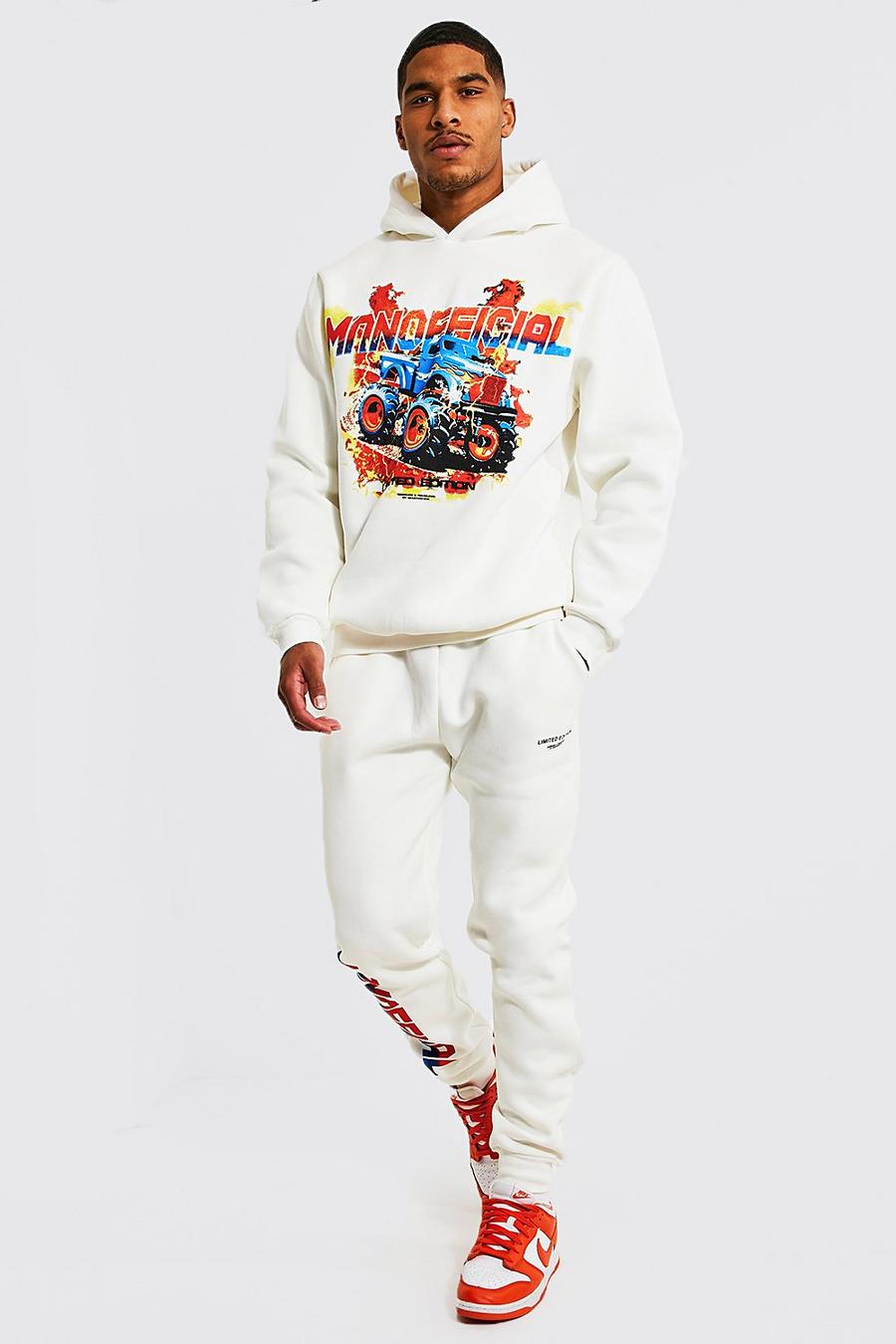 Ecru white Tall Man Racing Washed Hooded Tracksuit