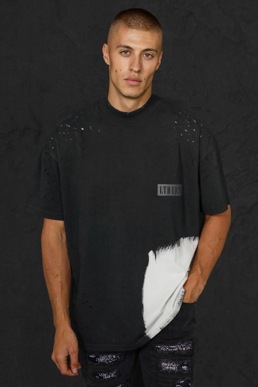 Black Oversized Tie Dye Ltd Nibbled T-Shirt image number 1