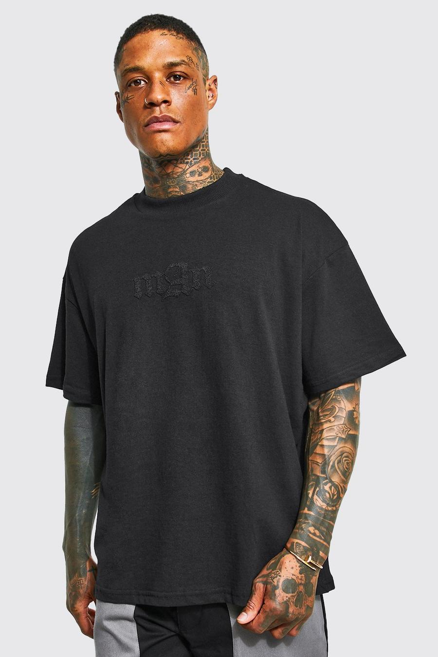 Black Oversized Beaded Man Bleached  T-shirt image number 1