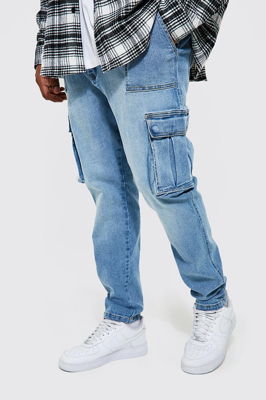 Light blue Plus Skinny Fit Worker Detail Cargo Jeans image number 1