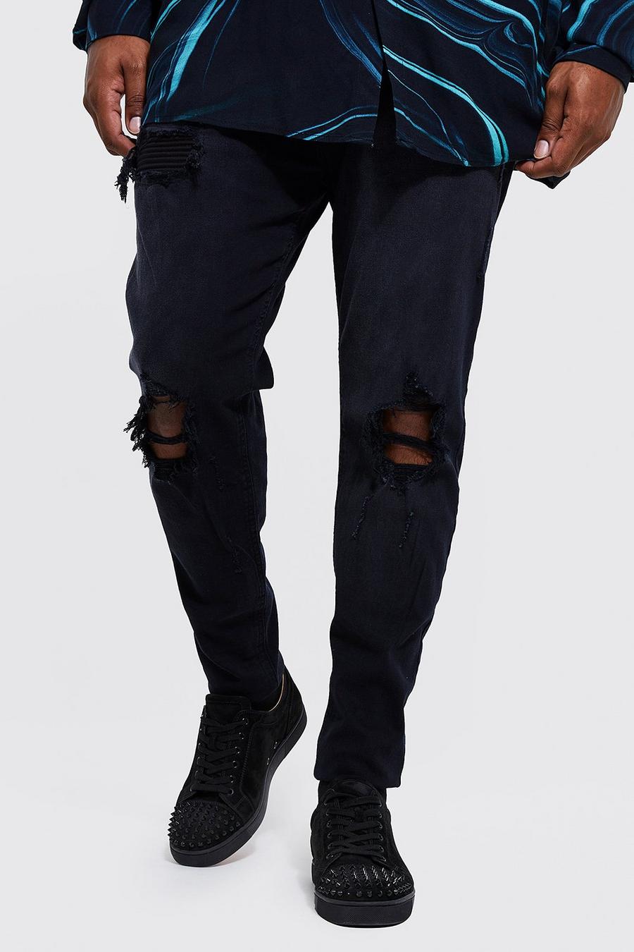 Jeans Plus Size Skinny Fit con smagliature e dettagli stile Biker, Black image number 1