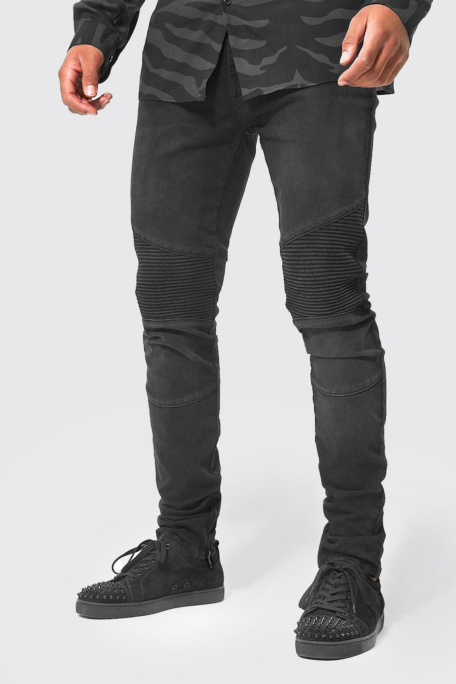 Jeans Tall Skinny Fit stile Biker con zip sul fondo, Black negro