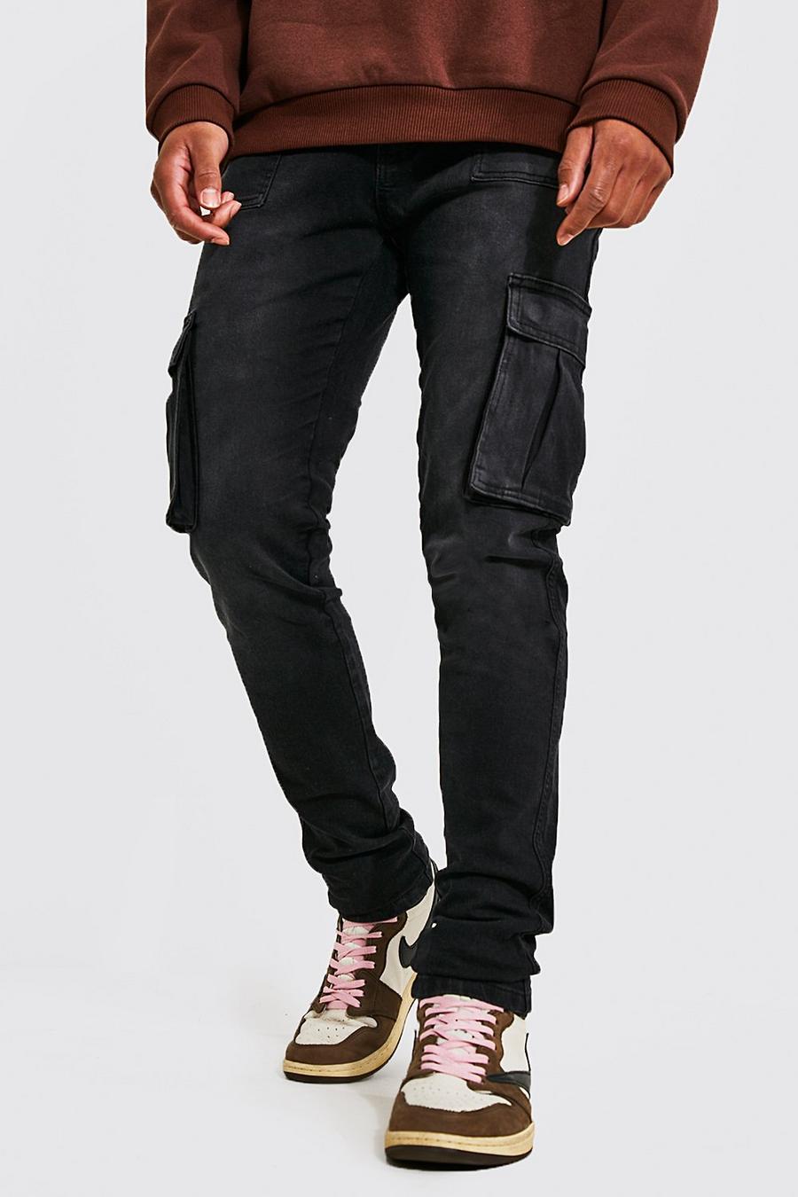 Black Tall Skinny Fit Worker Detail Cargo Jeans image number 1