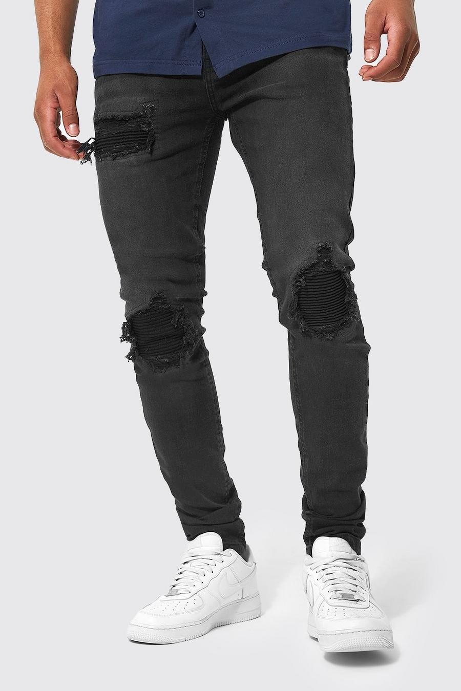 Jeans Skinny Fit con strappi & rattoppi stile Biker, Black image number 1