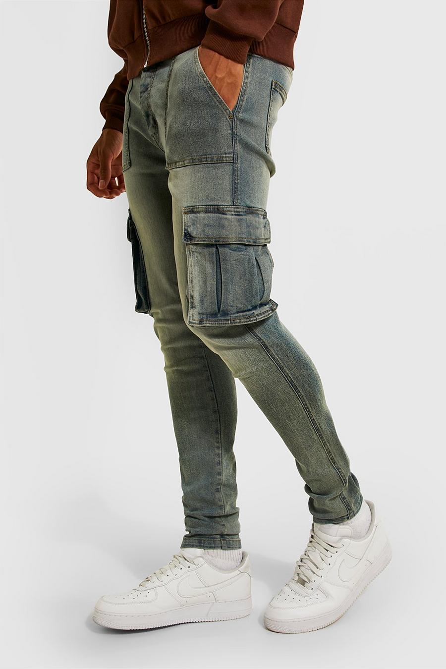 Antique blue Tall - Skinny jeans med cargofickor image number 1