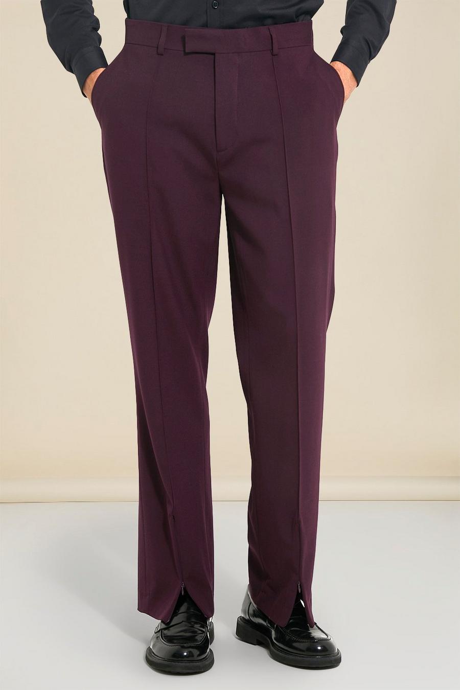 Purple מכנסי חליפה בגזרה משוחררת עם רוכסן במכפלת image number 1