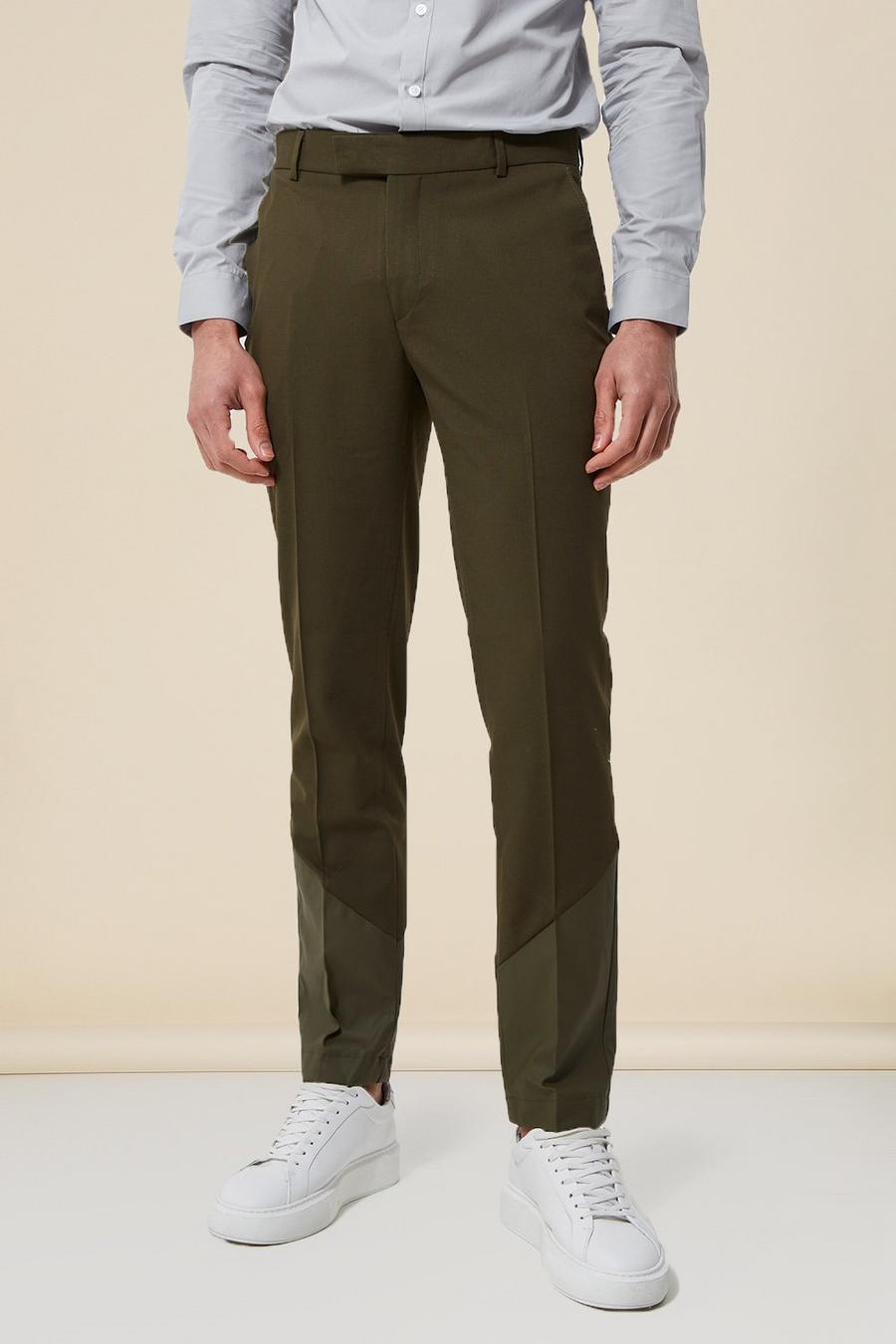 Khaki Slim Pu Spliced Suit Trouser image number 1