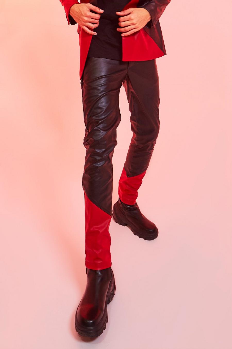 Black Slim Pu Spliced Suit Trouser image number 1