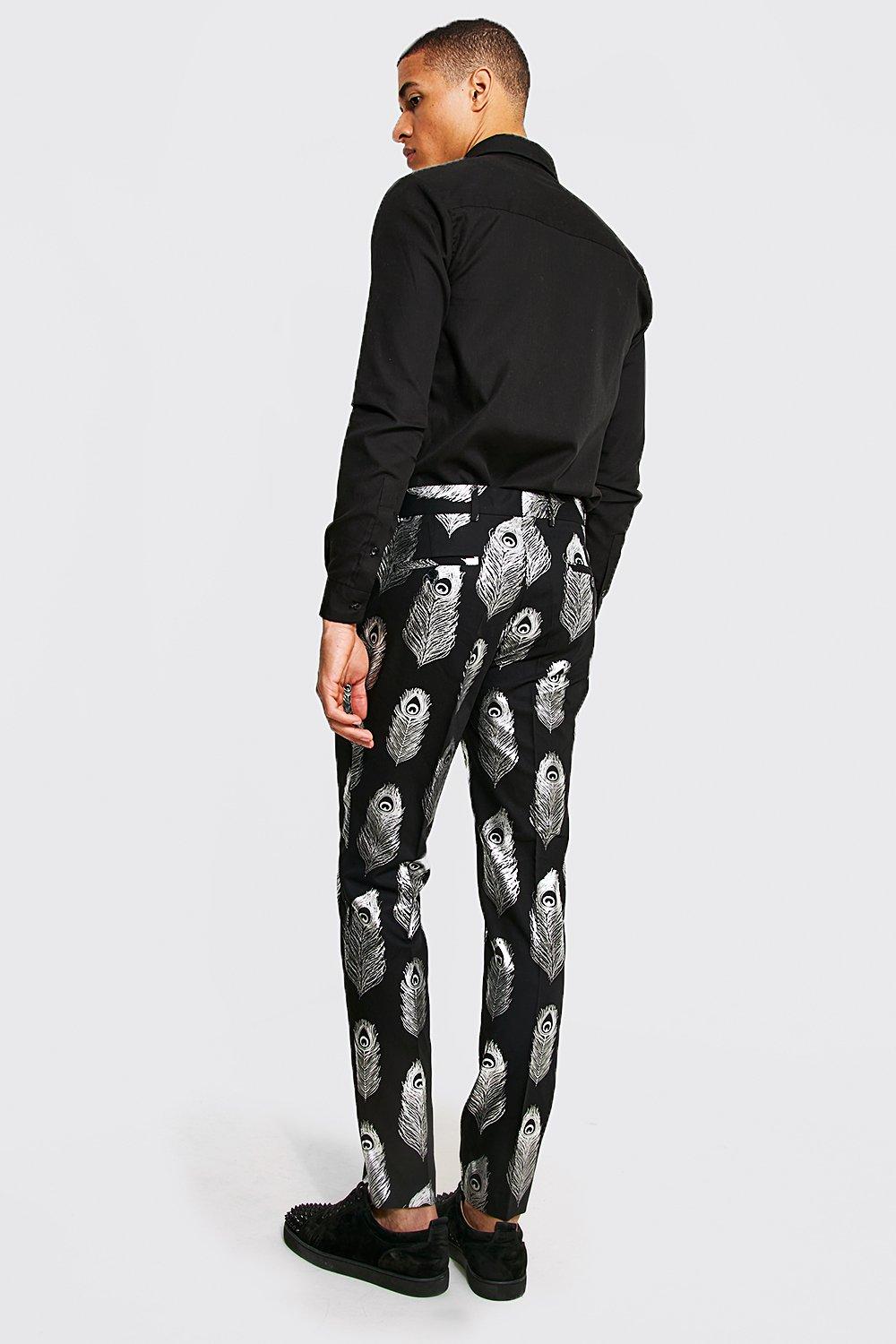 Black Skinny Peacock Printed Suit Trouser image number 2