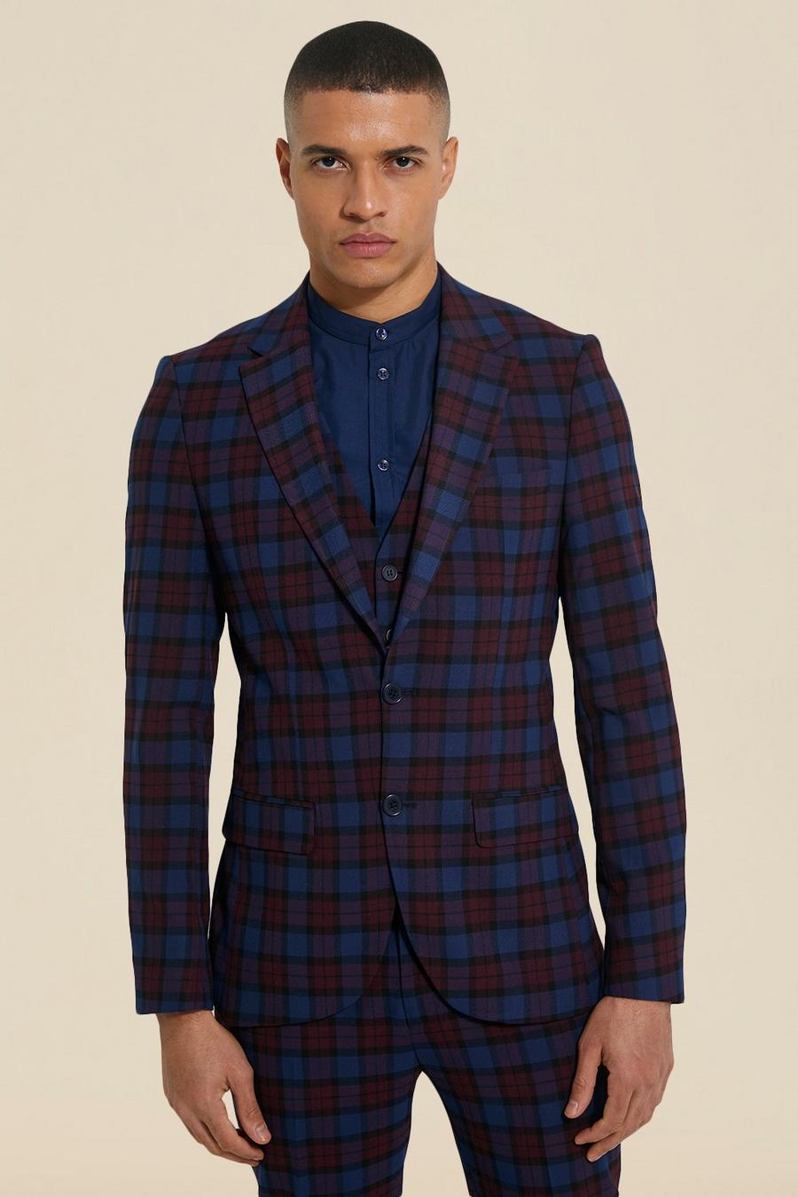 Multi Skinny Single Breasted Tartan Suit Jacket image number 1