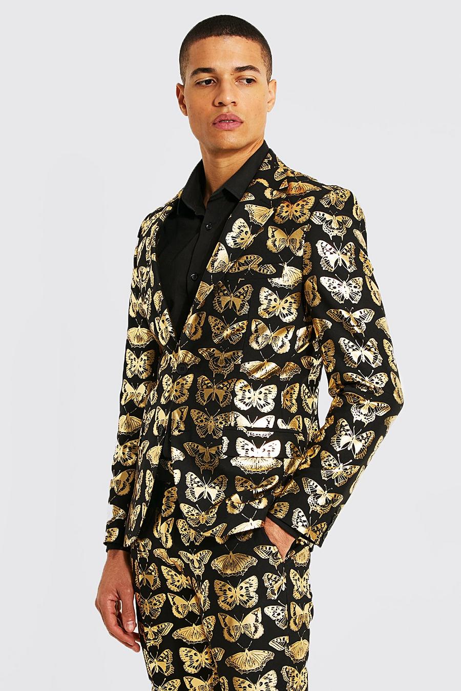 Black Skinny Single Breasted Butterfly Suit Jacket