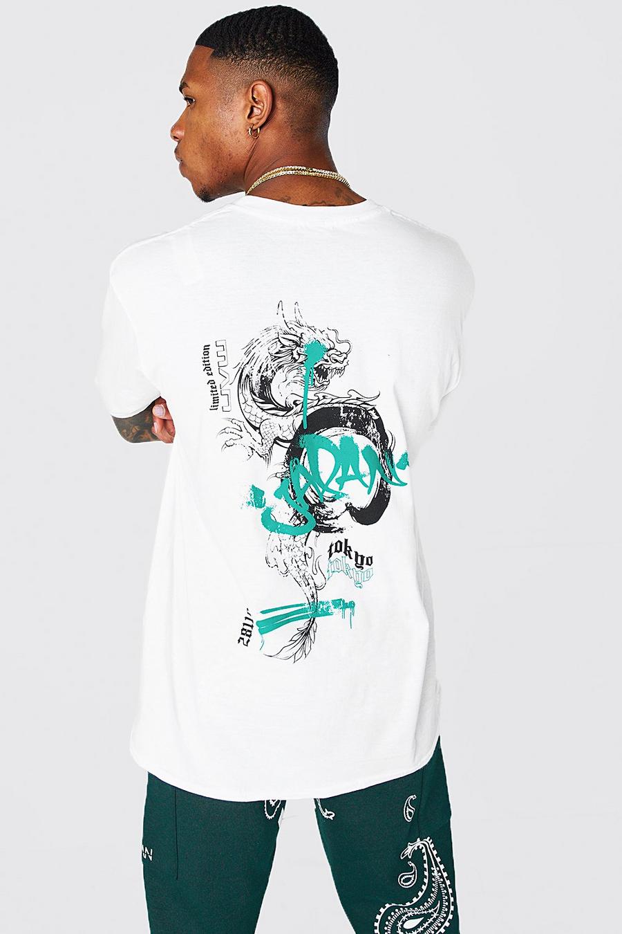 White Oversized Graffiti Dragon T-Shirt image number 1
