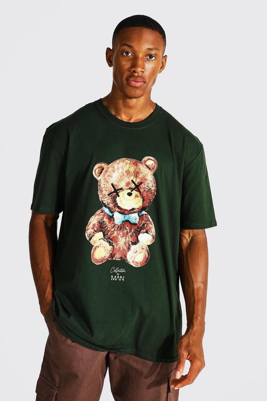 T-shirt oversize à imprimé ours en peluche - MAN, Green image number 1
